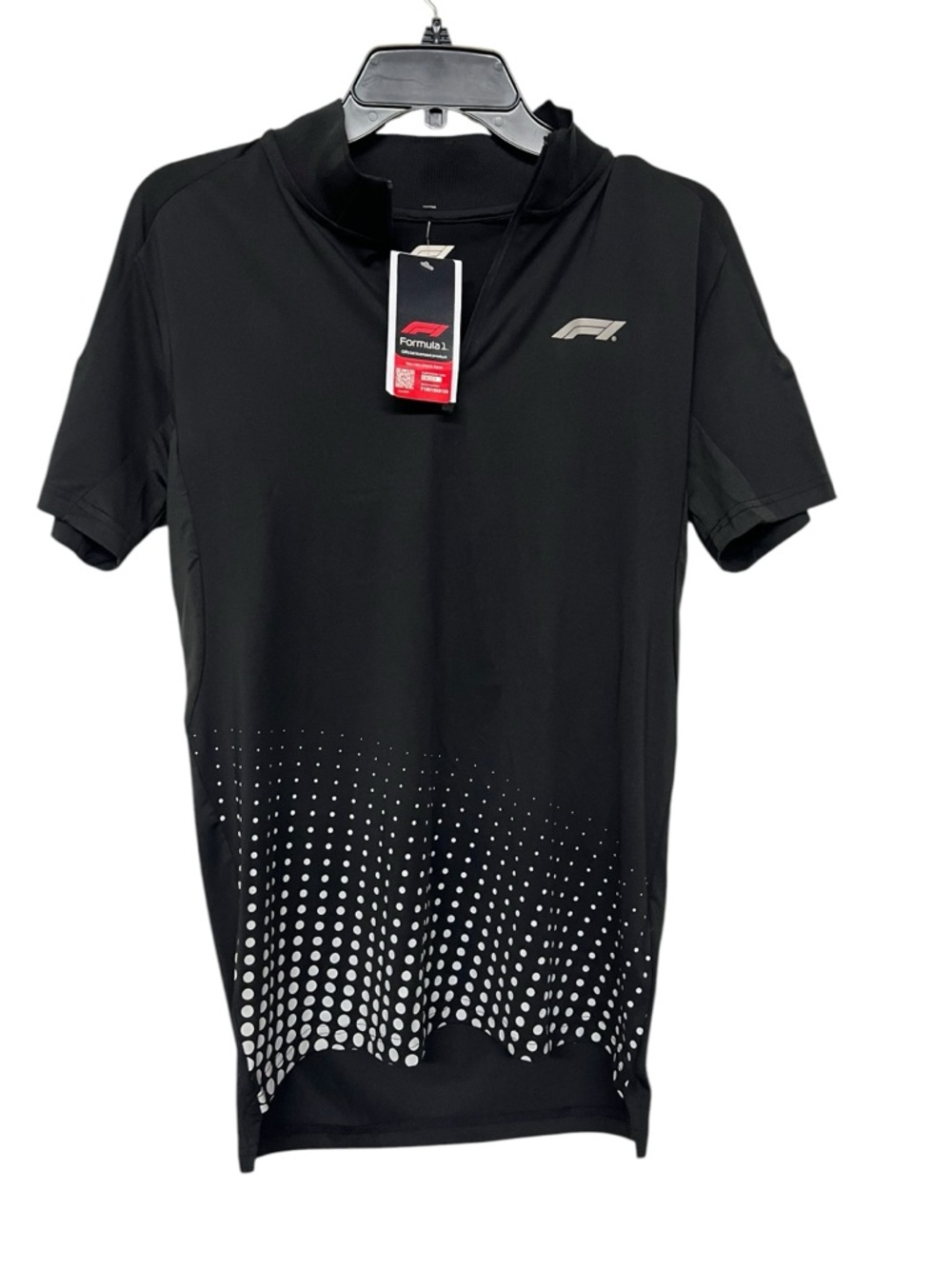 New Mens Formula 1 Tech 1/4 Zip Black Short Sleeve Polo Shirt Size Small